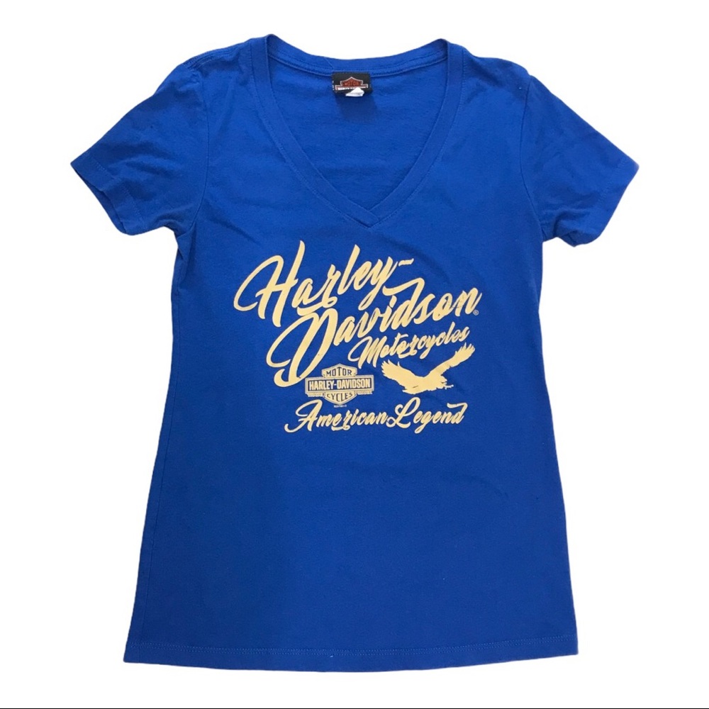 Harley Davidson Blue Tee Windy City V-Neck T-Shirt M motorcycle American